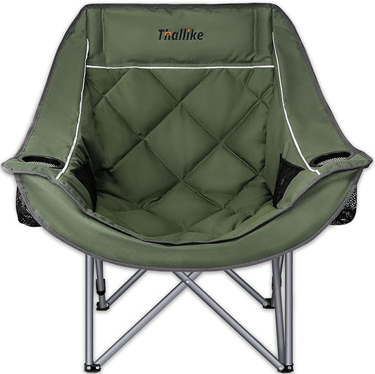 Oversized Camping Chair for Adults – Heavy Duty Folding Chair with Cup Holders, Storage Pocket & Carry Bag – Outdoor Padded Camp Chair for Camping, Backyard, Fishing & Sports – Supports 400lbs