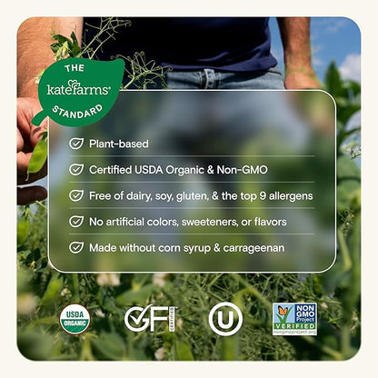 KATE FARMS Organic High Protein Strawberry Nutrition Shake, 25g Protein, 6g Fiber, 27 Vitamins and Minerals, 0g Sugar, Protein Drink, 11 oz (12 Pack)