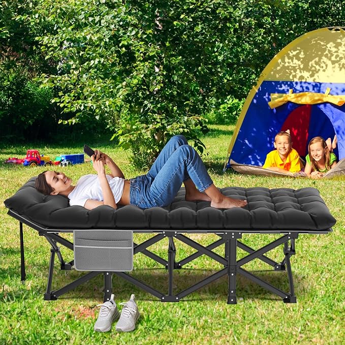 ZENPETIO Oversized XXL Folding Camping Cot, Heavy Duty Sleeping Cot for Adults with Mattress and Pillow, Portable Cot Bed with Carry Bag for Outdoor Camp Travel Home Guest Office, 78x32x18