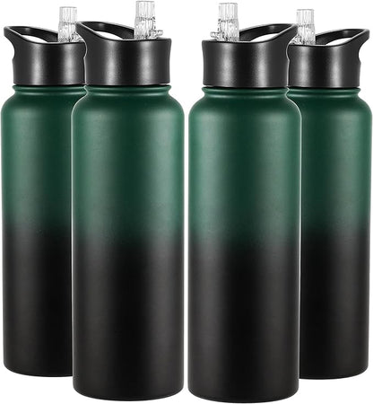 VEGOND 40 oz Insulated Water Bottle Bulk Stainless Steel Metal Water Bottles with Leak Proof Straw Lid & Spout Lid, Wide Mouth Double Walled Vacuum Travel Sports Bottle, 4 Pack