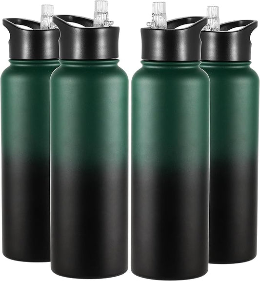 VEGOND 40 oz Insulated Water Bottle Bulk Stainless Steel Metal Water Bottles with Leak Proof Straw Lid & Spout Lid, Wide Mouth Double Walled Vacuum Travel Sports Bottle, 4 Pack