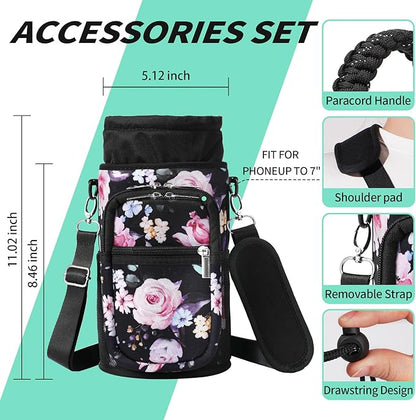 32/40/64/87/128 oz Water Bottle Carrier Bag, Neoprene Water Bottle Sleeve with 4 Pocket, Sport Water Holder with Paracord Handle and Shoulder Strap for Walking Hiking Camping Gym