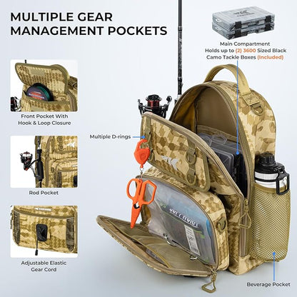 KastKing BaitSpace Fishing Sling Bag, Fishing Backpack with Rod & Beverage Holder, Tackle Bag for Fishing Gear