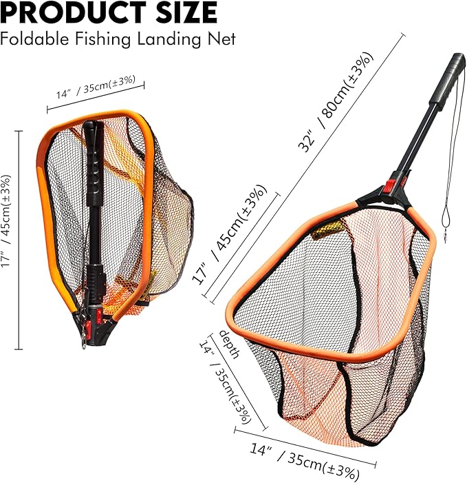 Black Paw Floating Fishing Net - Telescopic Foldable Fish Landing Net with Adjustable Mesh Head, Built in Length Scale