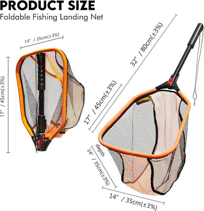 Black Paw Floating Fishing Net - Telescopic Foldable Fish Landing Net with Adjustable Mesh Head, Built in Length Scale
