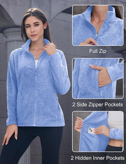 MAGCOMSEN Fleece Jacket Women Zip UP Lightweight Soft Polar Warm Winter Jackets for Women with Pockets Outdoor Hiking