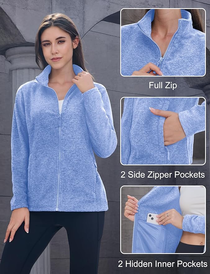 MAGCOMSEN Fleece Jacket Women Zip UP Lightweight Soft Polar Warm Winter Jackets for Women with Pockets Outdoor Hiking