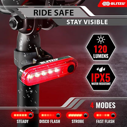 BLITZU Bike Lights Set – Gator 450 LED USB-C Rechargeable Headlight & Rear Taillight with Front and Back Bike Reflectors – Bicycle Accessories for Night Riding, Men & Kids