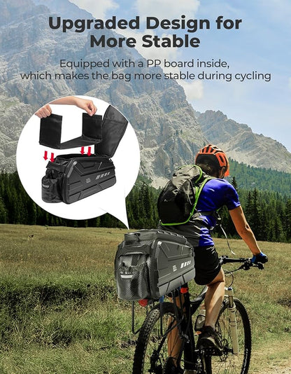 KEMIMOTO Bike Bag 11L EVA Hard Shell, Stable Installation Rear Rack Bag with Waterproof Cover, Bicycle Trunk with Shoulder Strap for Commuter Travel Outdoor