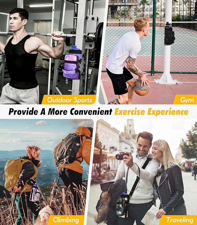 Nuovoware Water Bottle Carrier Bag,25oz/40oz/64oz Bottle Pouch Holder,Adjustable Shoulder Hand Strap 2 Pocket Sling Neoprene Sleeve Sports Accessories for Hiking Travelling Camping