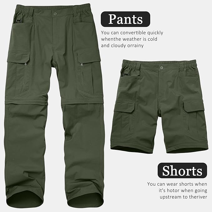 Mens Hiking Pants Convertible Lightweight Quick Dry Zip Off Waterproof Outdoor Travel Fishing Hunting Pants