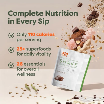 310 Nutrition Organic All-In-One Meal Replacement Shake Powder - Plant-Based Protein Smoothie Blend w/Fiber, Probiotics & Adaptogens - Low Carb, Vegan, Keto & Paleo - Chocolate - 28 Servings