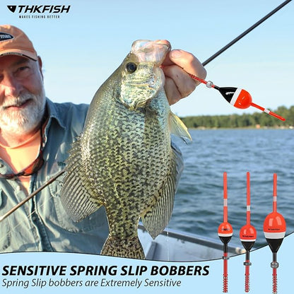 THKFISH Fishing Floats and Bobbers Balsa Wood Floats Spring Bobbers with Oval Slip Bobbers for Crappie Panfish Walleyes Fixed Bobber (1"X0.7"X6") (1.25"X0.75"X6") (2"X1.14"X5.86") 5pcs