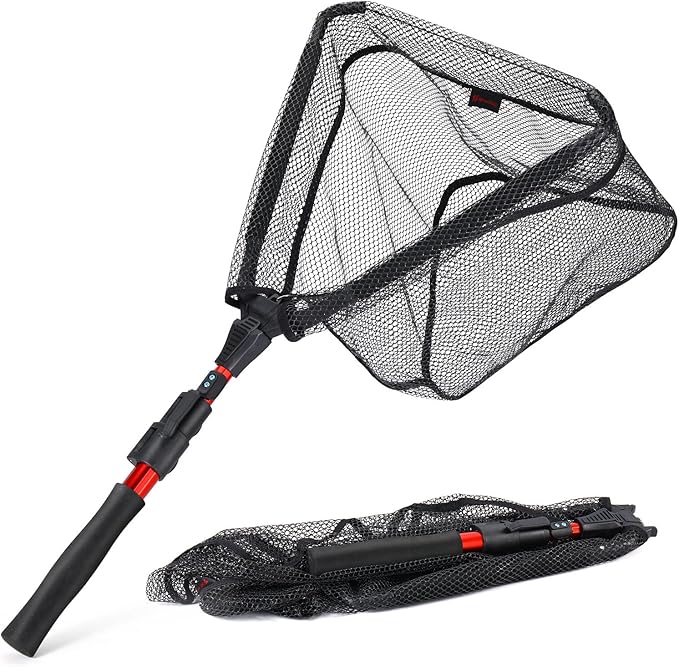 Sougayilang Fishing Net Fish Landing Net, Foldable Collapsible Telescopic Pole with EVA Handle, Durable Nylon Material Mesh, Safe Fish Catching or Releasing