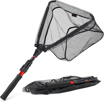 Sougayilang Fishing Net Fish Landing Net, Foldable Collapsible Telescopic Pole with EVA Handle, Durable Nylon Material Mesh, Safe Fish Catching or Releasing