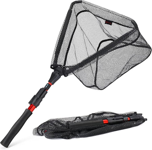 Sougayilang Fishing Net Fish Landing Net, Foldable Collapsible Telescopic Pole with EVA Handle, Durable Nylon Material Mesh, Safe Fish Catching or Releasing