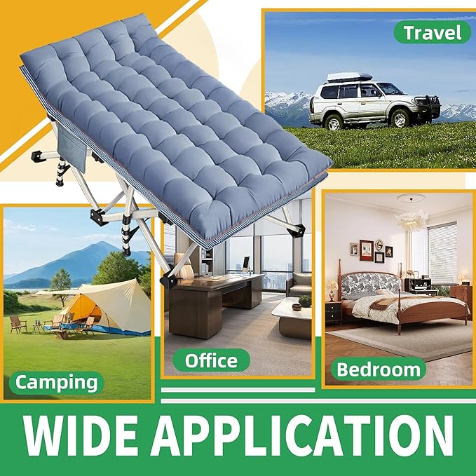 32 Inches Wide XXL Camping Cot with Mattress Oversize Folding Cot Heavy Duty Comfortable Cots for Sleeping Guest Bed with Carry Bag Portable Easy to Set-up for Home Travel Outdoor