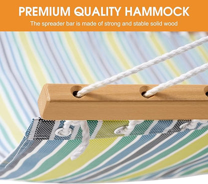 Lazy Daze Hammocks Quick Dry Hammock with Spreader Bar Textliene Fabric Double 2 Person Hammock with Chains Outdoor Patio Poolside Backyard Beach 450 lbs Capacity, Blue Green Stripes