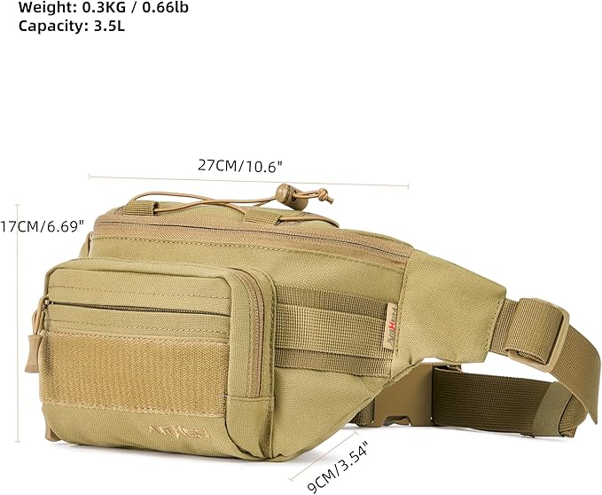 3.5L Military Tactical Fanny Pack | Molle, Quick Access, EDC, Hiking, Travel, Fit Most Men's Waist (Tan)