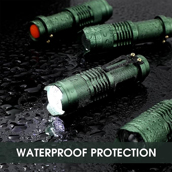 Fumete 20 Pieces LED Flashlight Mini 3 Mode Tactical Torch Small Water Resistant Pocket Flash Light Adjustable Focus Light Pen for Men, Father, Indoor Outdoor Hiking(Dark Green)