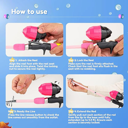 RUNCL Kids Fishing Pole and Reel Combo Kit - 4.9FT Telescopic Fishing Rod with Spincast Reel, Tackle Box, Hat, Sunglasses, Travel Bag - Easy Fishing Kit for Kids Ages 3-12, Youth Beginner