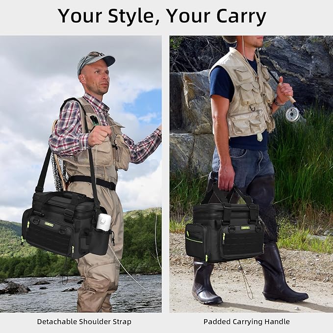 AUMTISC Fishing Tackle Bags for 3500/3600 Trays, Expandable Tackle Box Organizer Gear Storage Bag, with Rod Holders, Detachable Shoulder Strap, Freshwater or Saltwater Fishing Accessories Bags