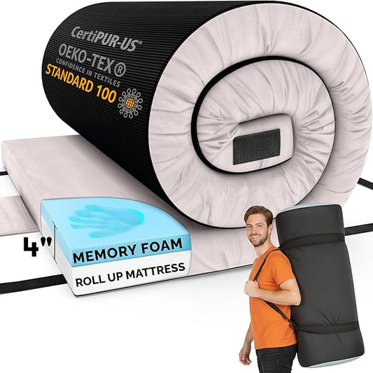 Hazli Matrix Comfort-Cell Memory Foam Camping Mattress Pad - Roll Up Mattress for Adults - Portable Cot Sleeping Pad for Camping - Floor Mat or Bed Roll for Car, SUV