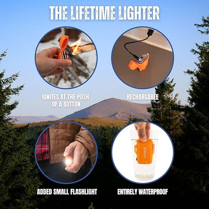 – 10 Pack All-Natural Fire Starters for Campfires, Fire Pits, BBQs & Fireplaces – Long Burning, Weather-Resistant, Non-Toxic + Survival Frog Rechargeable Lighter Kit