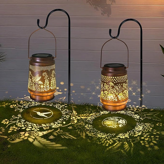 2 Pack Hummingbird Solar Lantern - Outdoor Decorative Solar Lanterns for Garden, Patio, Backyard, and Porch - Waterproof Hanging Lantern for Outside - Perfect Gifts for Women
