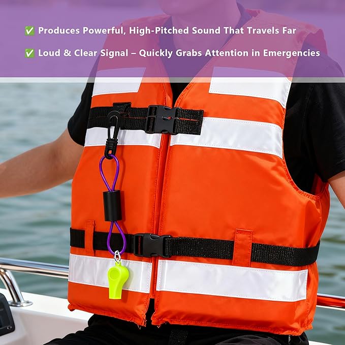 Emergency Safety Whistle with Lanyard, Super Loud 120dB Waterproof Survival Gear for Life Vest Jacket, Boating, Hiking, Camping, Hunting, Fishing, and Rescue Signaling (2 Pack)