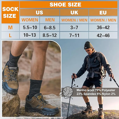 EBMORE Merino Wool Thermal Warm Socks Thick Winter Hiking Cozy Crew Comfy Cushioning Socks 4 Pairs for Women Men