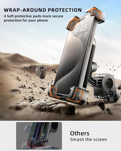 Delobon Motorcycle Phone Mount, Bike Phone Holder, [2025 Upgrade] One Hand Operation Scooter Phone Holder, ATV Phone Mount, for iPhone,Bicycle Handlebar Accessories for 4.7-7.0 inch Smartphones