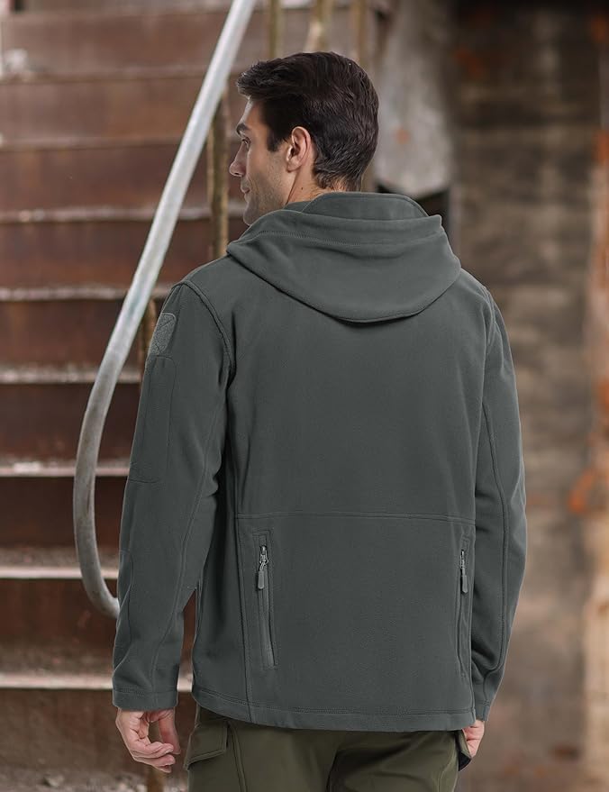 CRYSULLY Men's Military Tactical Sport Warm Fleece Hooded Outdoor Adventure Jacket Coats