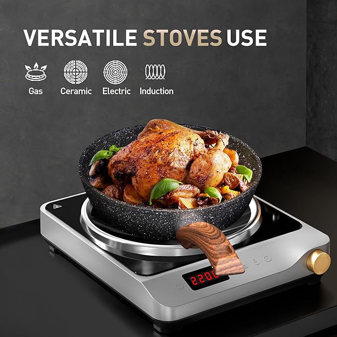 MAISON ARTS Pots and Pans Set Non Stick, 12 Piece Black Granite Kitchen Cookware Induction Compatible, Pot and Pan Sets for Cooking Nonstick