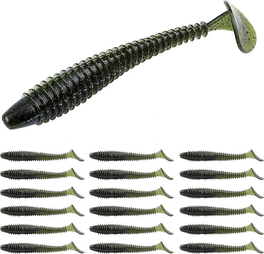 RUNCL Swimbaits Paddle 10/20/30/40PCS, 5/4/3/2 Inchs Paddle Tail, Soft Lure for Trout Crappie Bass, Durable Plastic Bait Swimmer for Saltwater/Freshwater, Fishing Lover's Gift