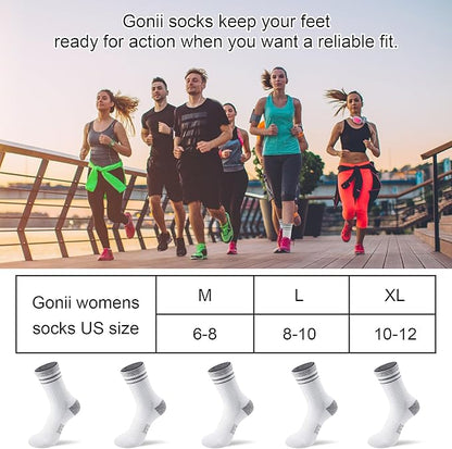 Gonii Women Athletic Crew Socks 5-6 Pairs - Comfort & Cushioned for Running, Hiking, Sports Arch Compression Socks