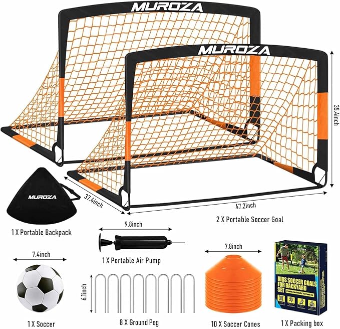 Agility Ladder & Soccer Goal Training Set, 20ft Speed Ladder with Cones, Hurdles, Jump Rope & Parachute, Plus 2 Pack Pop Up Kids Soccer Goals with Ball & Cones for Backyard Sports Practice
