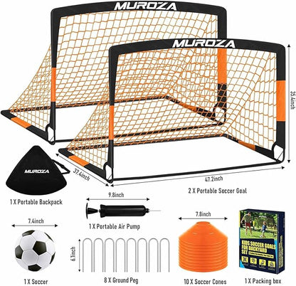 Agility Ladder & Soccer Goal Training Set, 20ft Speed Ladder with Cones, Hurdles, Jump Rope & Parachute, Plus 2 Pack Pop Up Kids Soccer Goals with Ball & Cones for Backyard Sports Practice