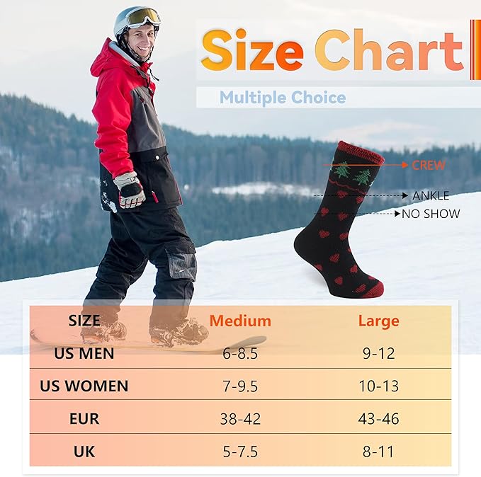 Sunew Warm Thermal Socks 4 Pack, Mens Womens Winter Heated Outdoor Skiing Thermal Socks