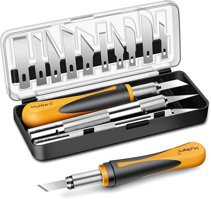 MulWark Exacto Knife Set | Craft Knife Kit | 16pc Precision Craft Hobby Kit with Razor Sharp Knives for Wood, Crafting, Leather, Scrapbooking & Modeling