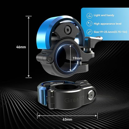 Greallthy Bike Bell, Aluminum Alloy Bicycle Bell with Clear Loud Sound, Bike Bells for Adults and Kids, Sturdy and Compact Bell Fits 0.75-1in(19-25.4mm) Handlebar for Mountain, Road Bikes.