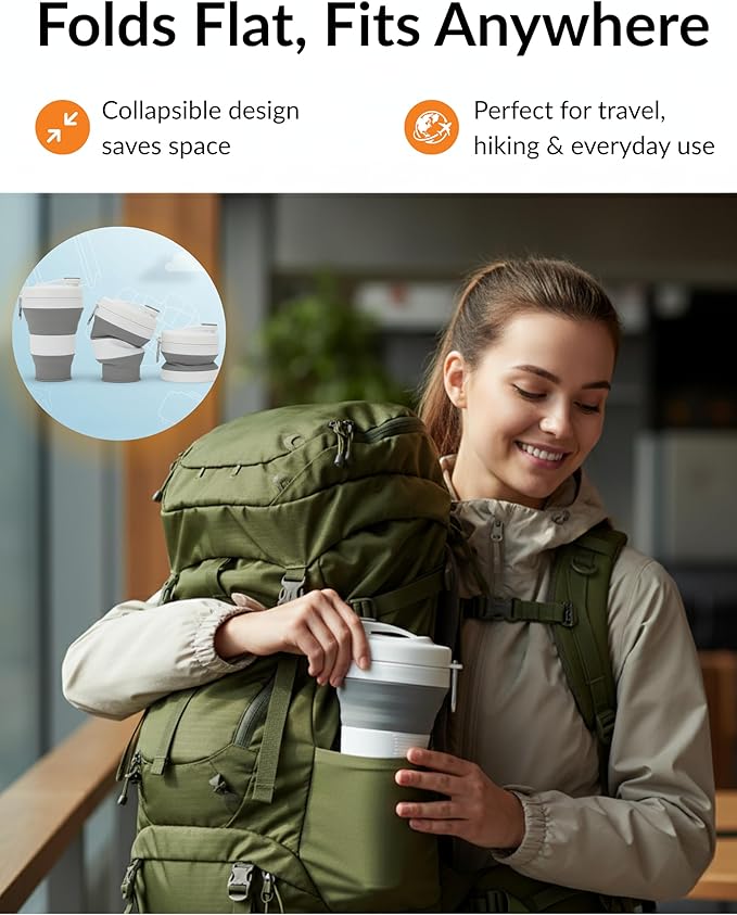 Silicone Folding Water Bottle – Collapsible, Portable, Leakproof & BPA-Free Travel Water Bottle for Hiking, Camping, Gym and Outdoor Adventures