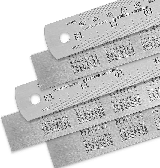 5 Pack | Pacific Arc, 12 Inch Stainless Steel Ruler with Inch/Metric Conversion Table