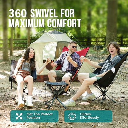 Swivel Portable High Back Camping Chair Small Compact Lightweight Folding Chairs for Adults, Outdoor Collapsible Backpack Chair for Camp, Travel, Sports, Easy Carry and Quick Setup
