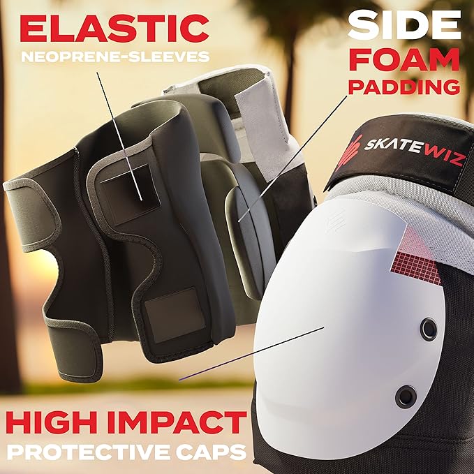 SKATEWIZ Skating Protective Gear Adult Knee Pads, Elbow Pads and Wrist Guards for Adults [6pc] - Shield - Roller Skates, Inline, Skateboard - Designed in Germany