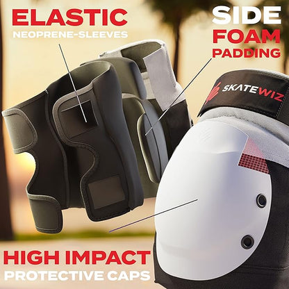 SKATEWIZ Skating Protective Gear Adult Knee Pads, Elbow Pads and Wrist Guards for Adults [6pc] - Shield - Roller Skates, Inline, Skateboard - Designed in Germany