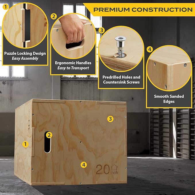 Philosophy Gym 3 in 1 Wood Plyometric Box - Jumping Plyo Box for Training and Conditioning