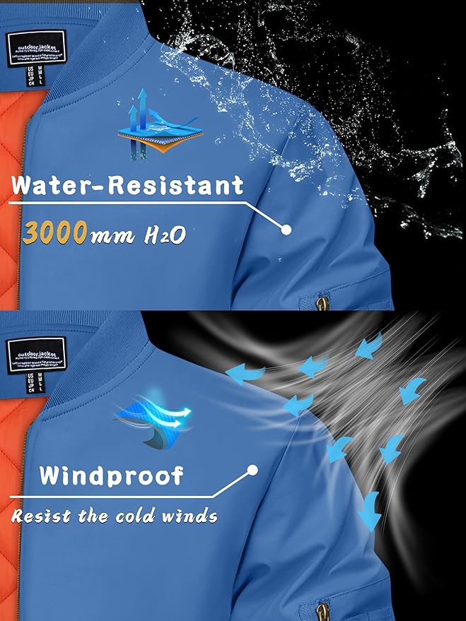 KEFITEVD Men's Jacket Casual Windproof Bomber Jackets Full Zip Windbreaker Warm Winter Padded Coats