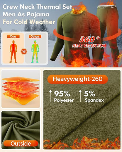 CL convallaria Thermal Underwear for Men Long Johns Fleece Lined Hunting Gear Set Base Layer for Cold Weather XS-4XL