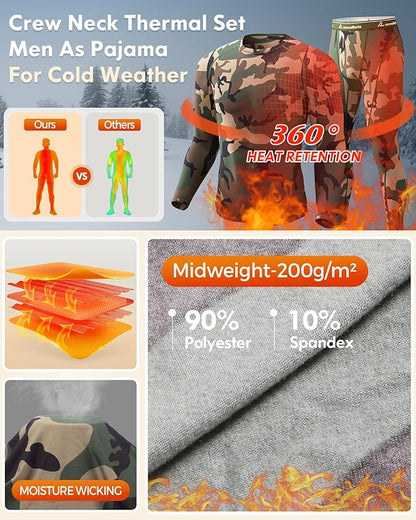 CL convallaria Thermal Underwear for Men Long Johns Fleece Lined Hunting Gear Set Base Layer for Cold Weather XS-4XL
